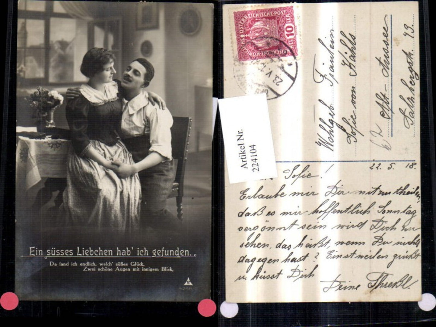 224104,Liebe Liebespaar Frau a. Schoss Ein süsses Liebchen hab ich gefunden Spruch Text