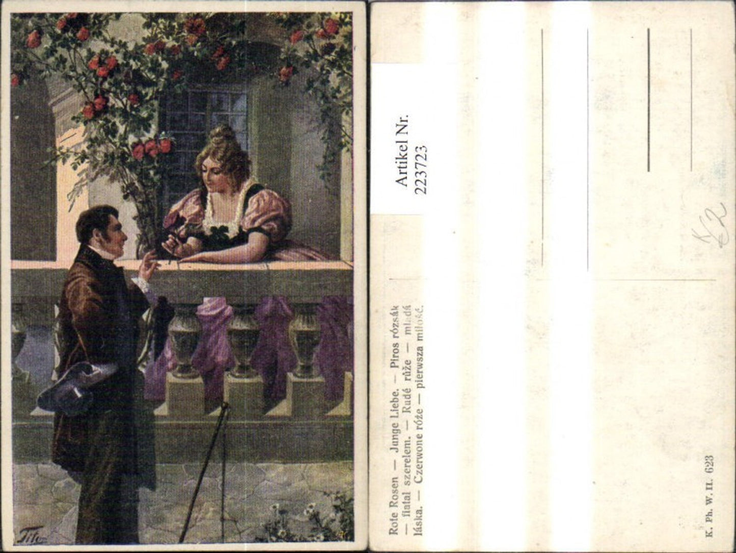 223723,Künstler Ak Tito Rote Rosen Liebe Liebespaar Balkon
