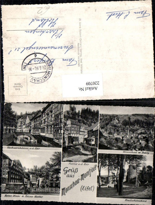 220709,Gruß aus Monschau Eifel Totale m. Burg Freilichtbühne Rotes Haus u. Ruine Haller Fachwerkhäuser Mehrbildkarte