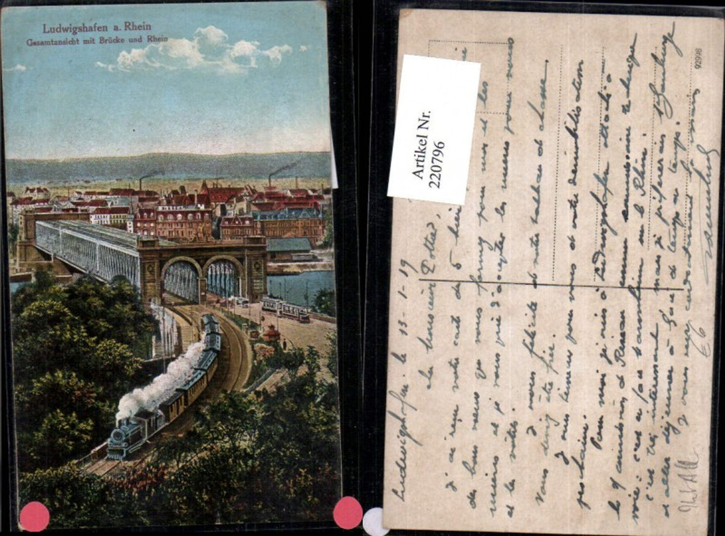 220796,Ludwigshafen a. Rhein Teilansicht m. Brücke u. Rhein Lokomotive
