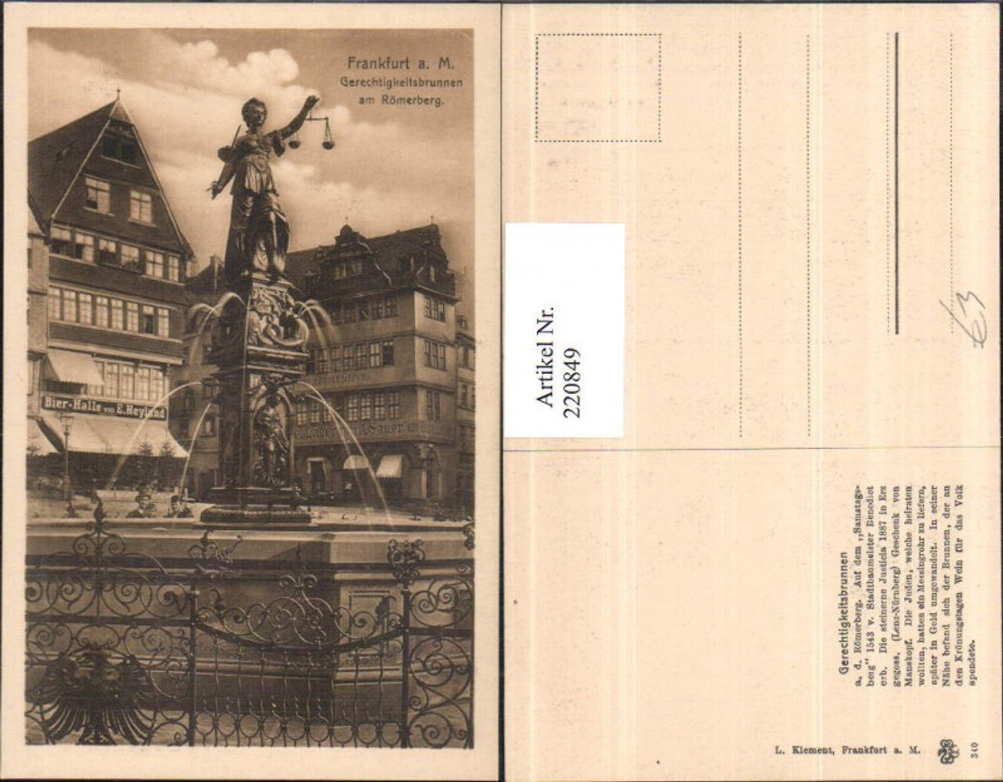 220849,Frankfurt a. Main Gerechtigkeitsbrunnen Brunnen am Römerberg