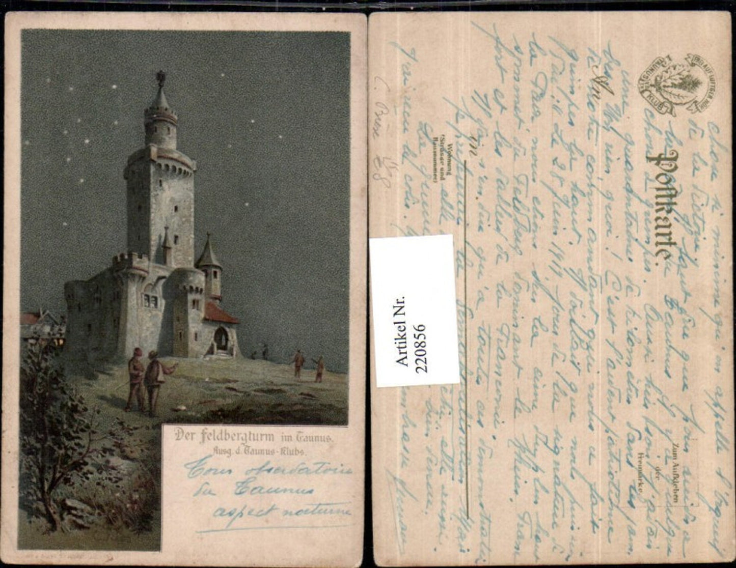 220856,Künstler Litho AK c. Biese Der Feldbergturm im Taunus