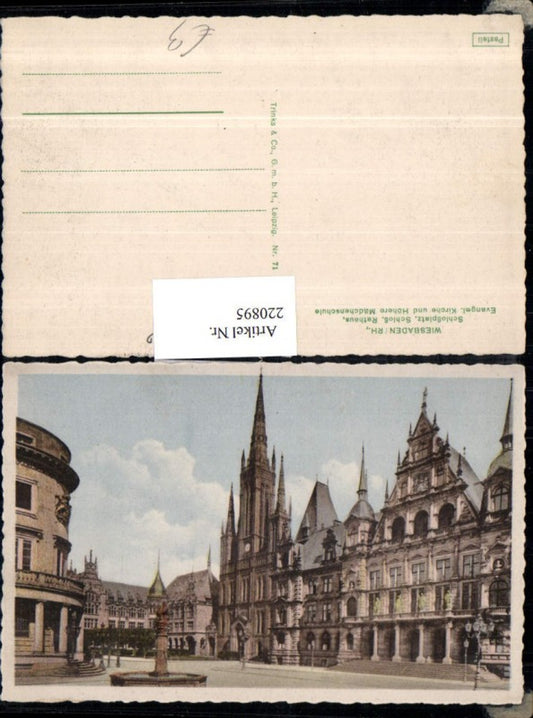 220895,Wiesbaden Schlossplatz Schloss Rathaus Evangelische Kirche u. Höhere Mädchenschule Brunnen