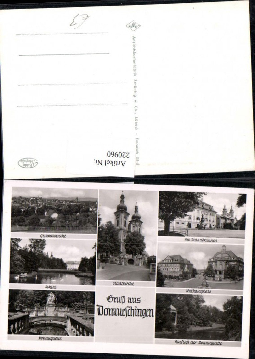 220960,Gruß aus Donaueschingen Totale Schloss Stadtkirche Donauquelle Rathausplatz Dianabrunnen Mehrbildkarte
