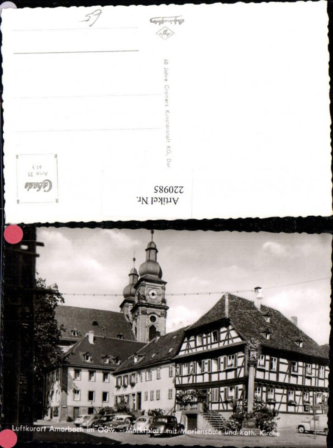 220985,Amorbach im Odenwald Marktplatz m. Mariensäule u. Katholische Kirche
