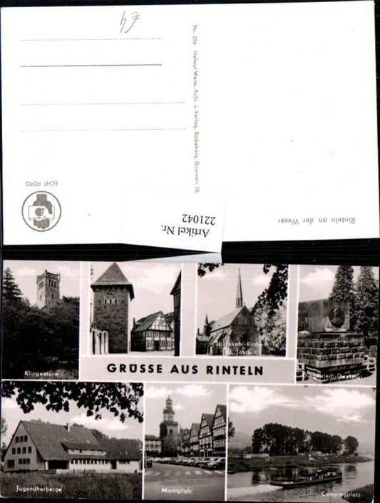 221042,Gruß aus Rinteln a. d. Weser Klippenturm Dingelstedt-Denkmal Marktplatz Jugendherberge Mehrbildkarte