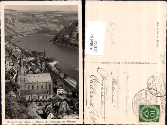 221078,Oberwesel a. Rhein Blick v. d. Schönburg ins Rheintal Totale Kirche