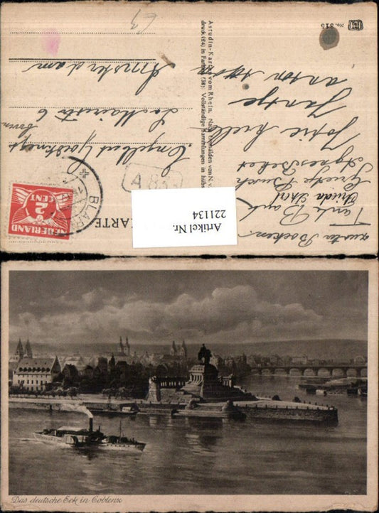 221134,Das Deutsche Eck in Koblenz m. Denkmal Dampfer