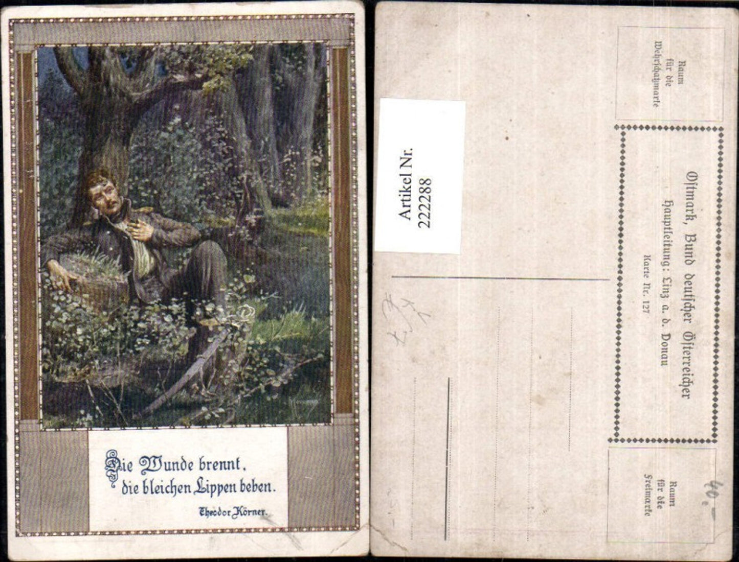 222288,Bund Deutscher Österreicher 127 Künstler F. Kuderna Mann m. Schwert im Wald