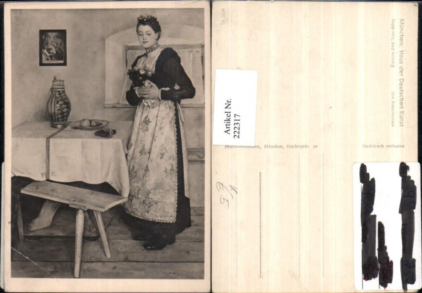 222317,Haus der Deutschen Kunst HDK 93 Künstler Sepp Hilz Die Bauernbraut Frau in Tracht