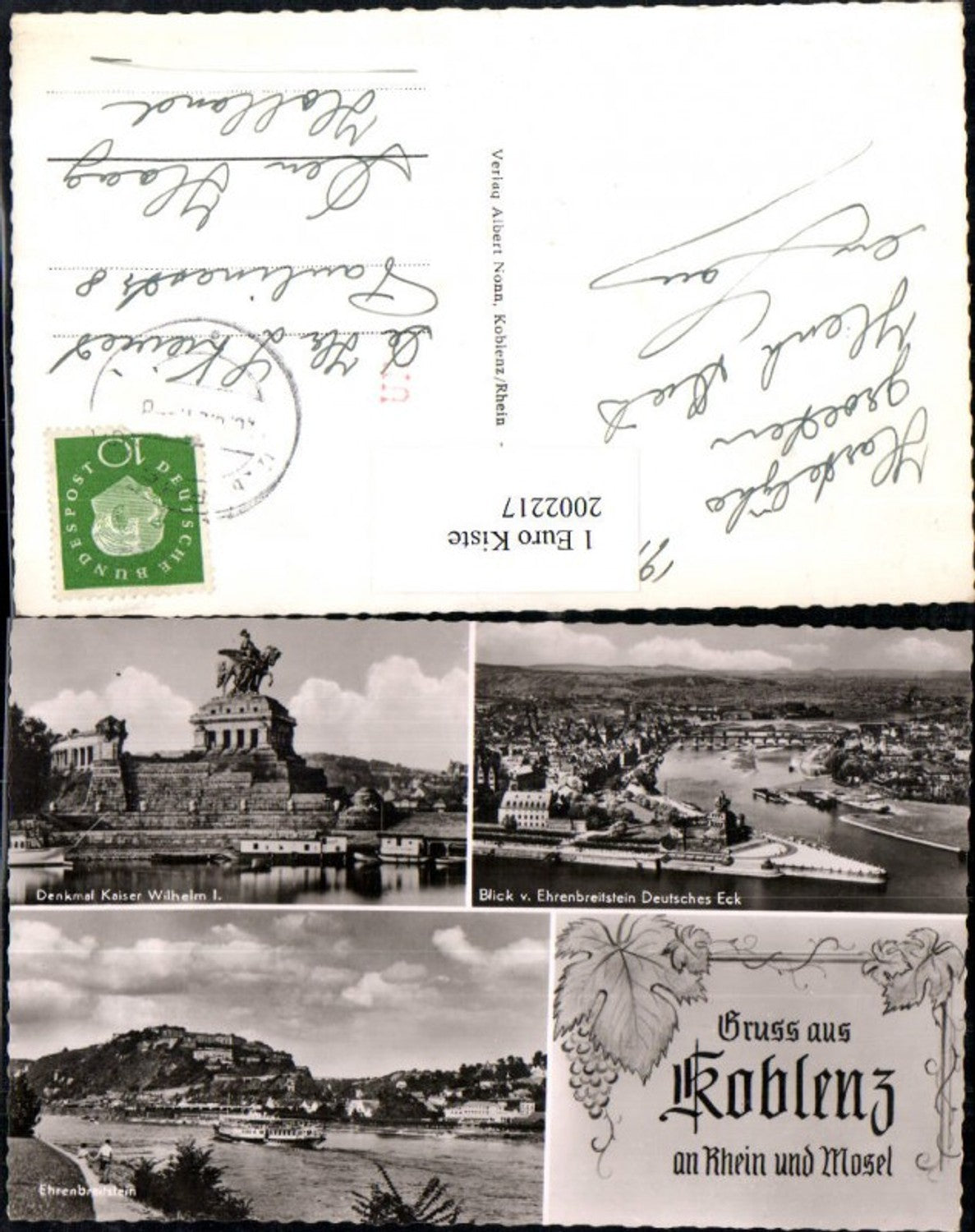 2002217,Gruß aus Koblenz am Rhein u. Mosel Deutsches Eck Totale Denkmal Kaiser Wilhelm Ehrenbreitstein