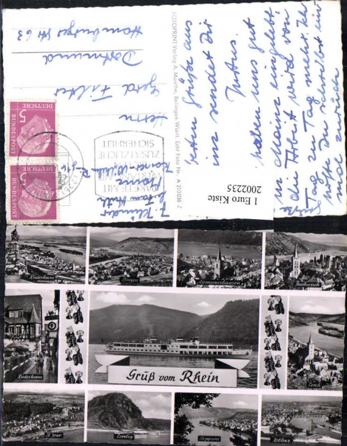 2002235,Gruß vom Rhein Schiff Bingen Totale Rüdesheim St. Goar Loreley Boppard Koblenz Lorch Mehrbildkarte