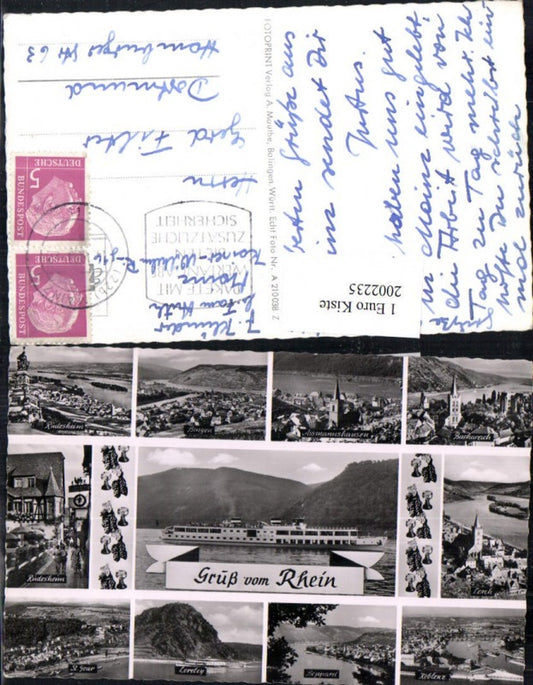 2002235,Gruß vom Rhein Schiff Bingen Totale Rüdesheim St. Goar Loreley Boppard Koblenz Lorch Mehrbildkarte