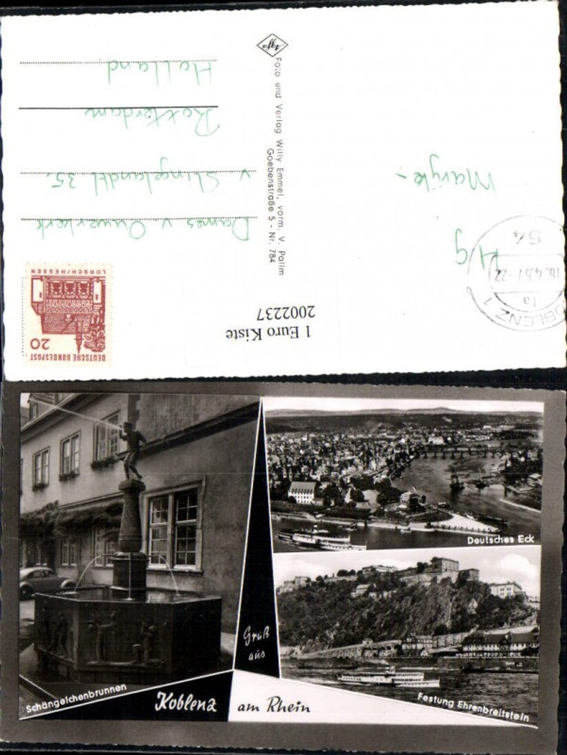 2002237,Koblenz am Rhein Totale Deutsches Eck Festung Ehrenbreitstein Schängelchenbrunnen Brunnen Mehrbildkarte