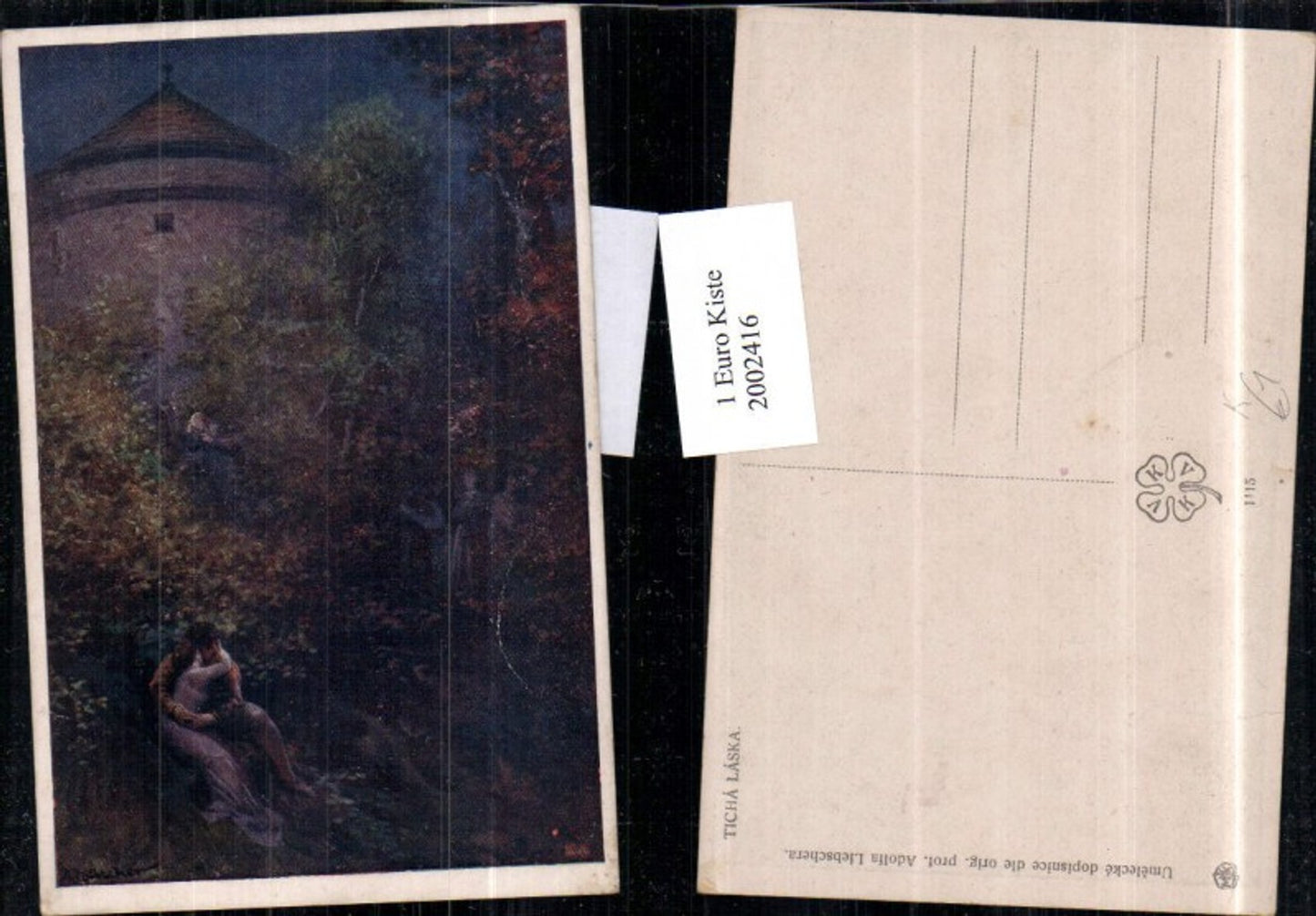 2002416,Künstler AK Adolfa Liebschera „Ticha Laska“ Frau umarmt Mann Turm