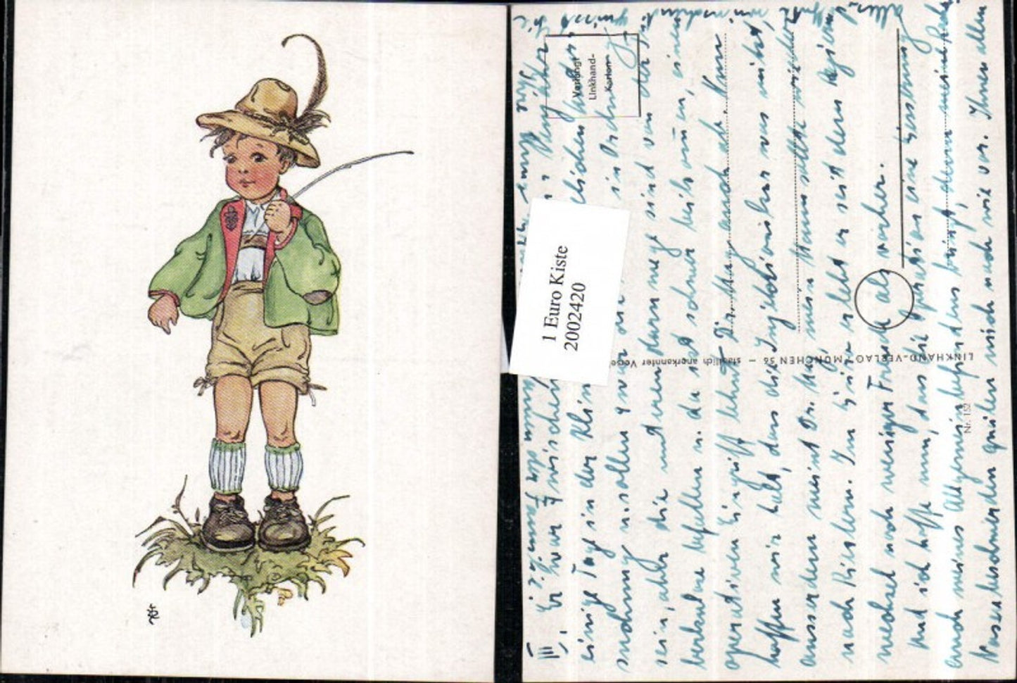 2002420,Künstler AK Junge in Tracht Lederhose Hut