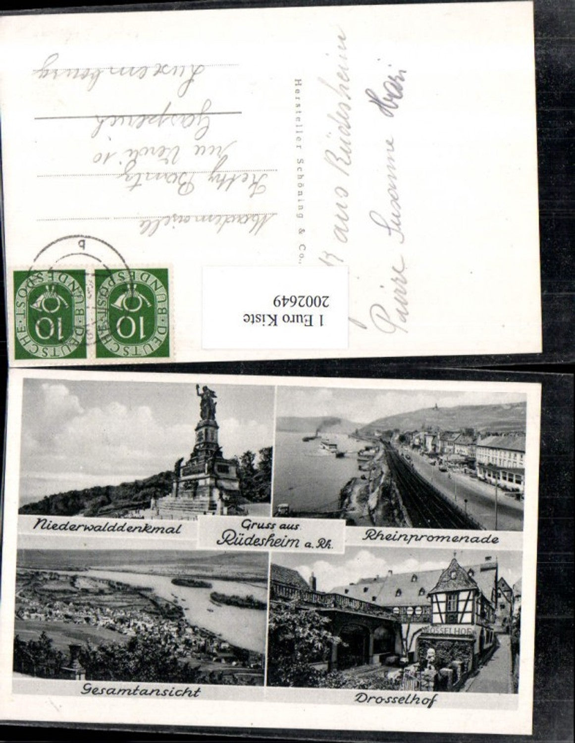 2002649,Gruß aus Rüdesheim a. Rhein Totale Niederwalddenkmal Rheinpromenade Drosselhof Mehrbildkarte