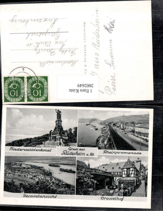 2002649,Gruß aus Rüdesheim a. Rhein Totale Niederwalddenkmal Rheinpromenade Drosselhof Mehrbildkarte