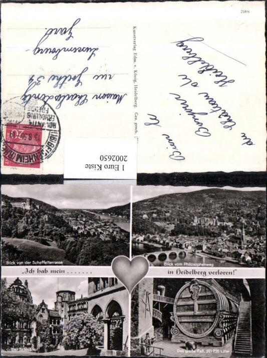 2002650,Heidelberg Totale Schlosshof Das große Fass Blick v. Philosophenweg u. v. d. Scheffelterrasse Mehrbildkarte