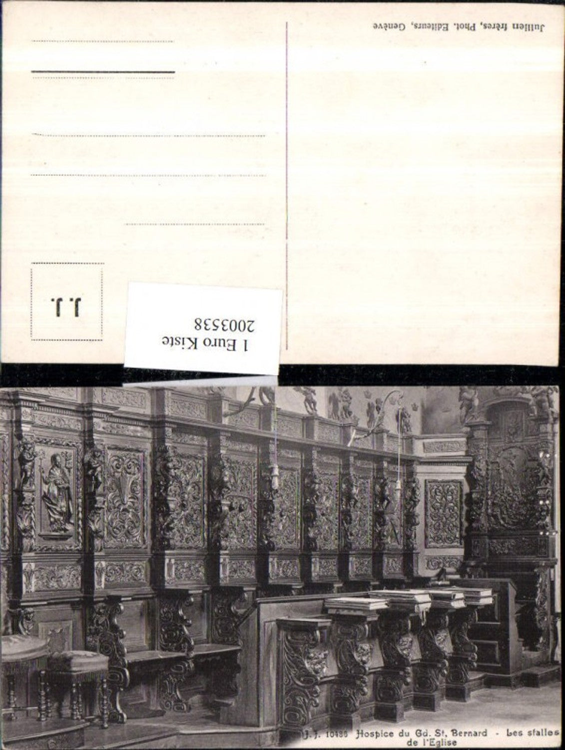 2003538,Hospice du Gd. St. Bernard Les stalles de l'Eglise Kirche Innenansicht