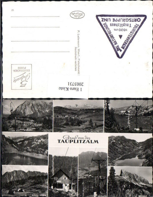 2003731,Gruß v. d. Tauplitzalm b. Tauplitz Totale Sessellift Berghütte See Bergkulisse Mehrbildkarte