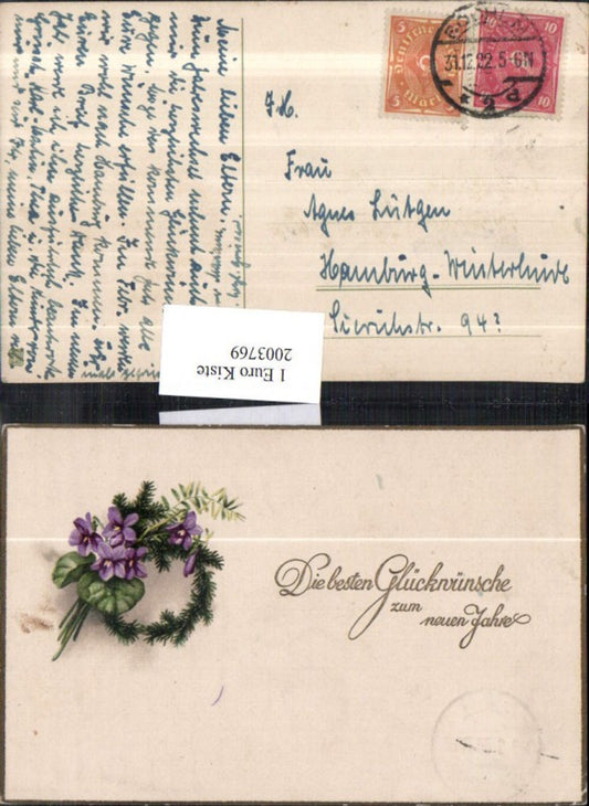 2003769,Neujahr Tannenzweige Kranz Veilchen