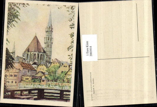 2003914,Künstler AK A. Scholler Aquarell Steyr Stadtpfarrkirche Kirche