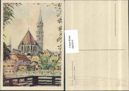 2003919,Künstler AK A. Scholler Aquarell Steyr Stadtpfarrkirche Kirche