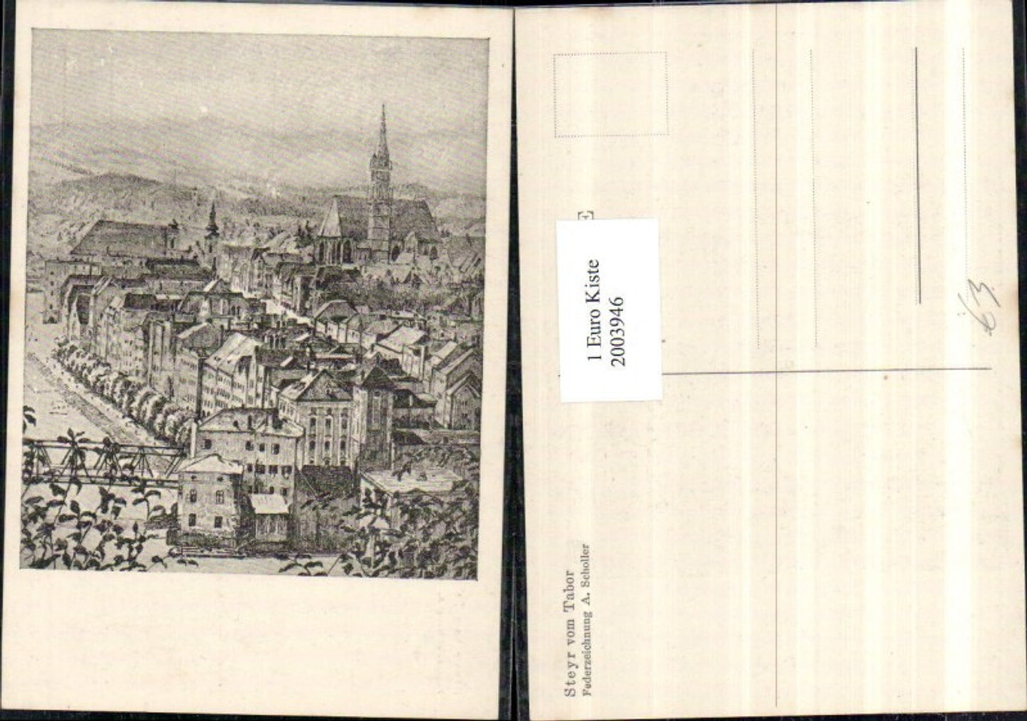 2003946,Künstler AK A. Scholler Federzeichnung Zeichnung Steyr v. Tabor Teilansicht