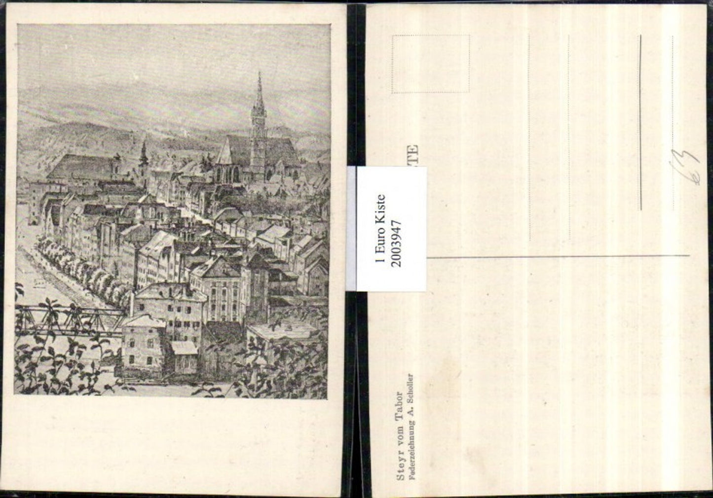 2003947,Künstler AK A. Scholler Federzeichnung Zeichnung Steyr v. Tabor Teilansicht