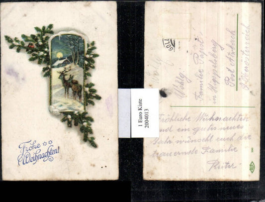 2004013,Weihnachten Hirsch Reh Winterlandschaft Tannenzweige