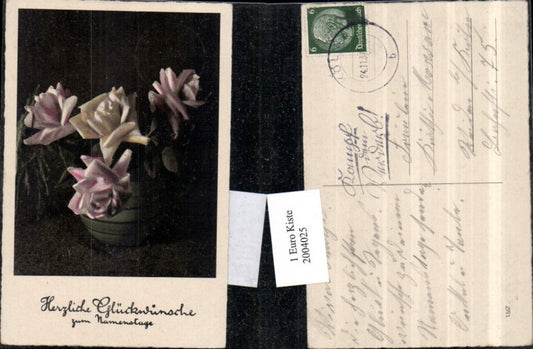 2004025,Namenstag Vase m. Rosen Rosenblüten