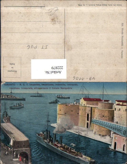 222879,Apulien Taranto R. C. T. Impavido attraversano Il Canale Navigabile Kanal Dampfer Burg