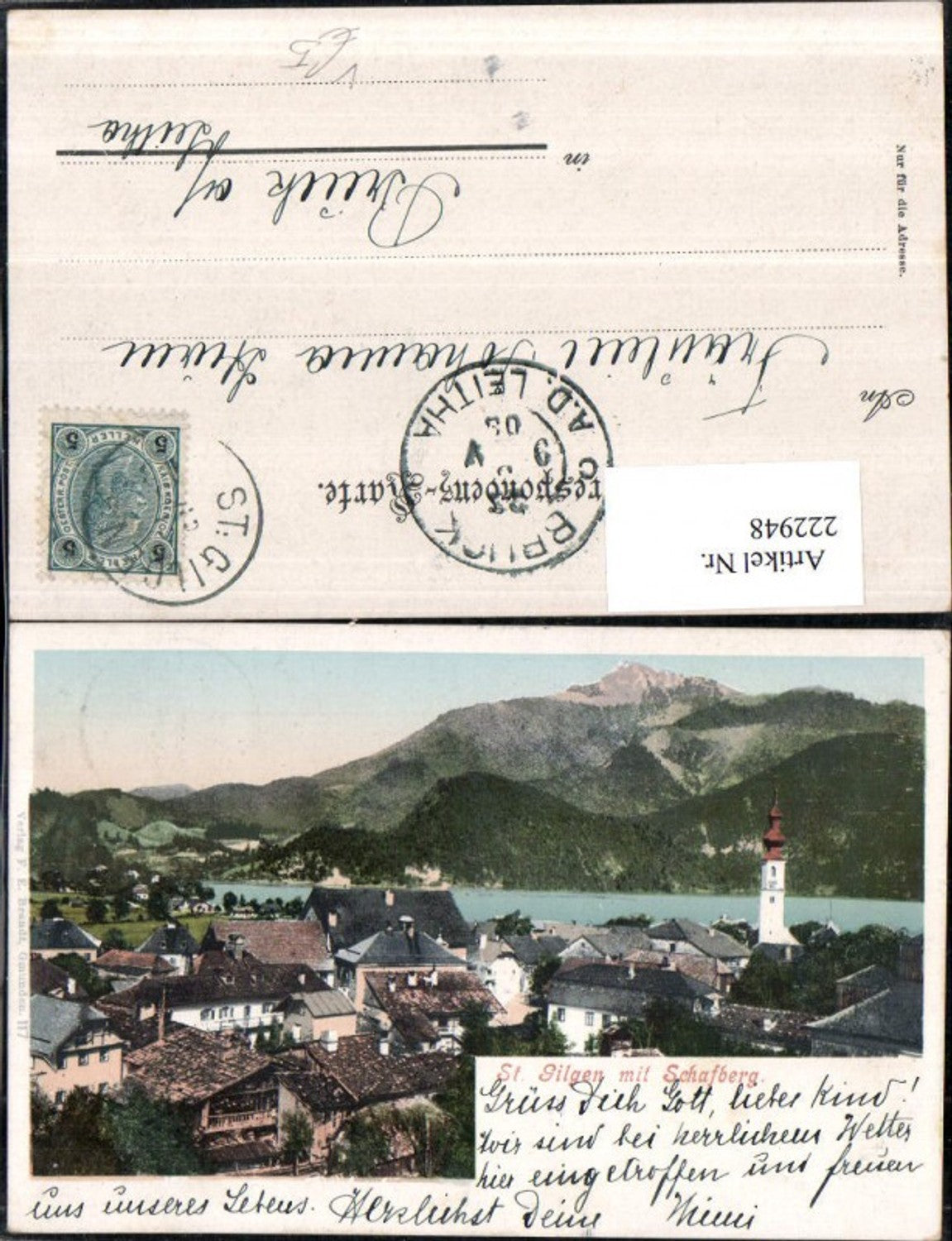 222948,St. Gilgen Teilansicht m. Schafberg pub F. E. Brandt 117