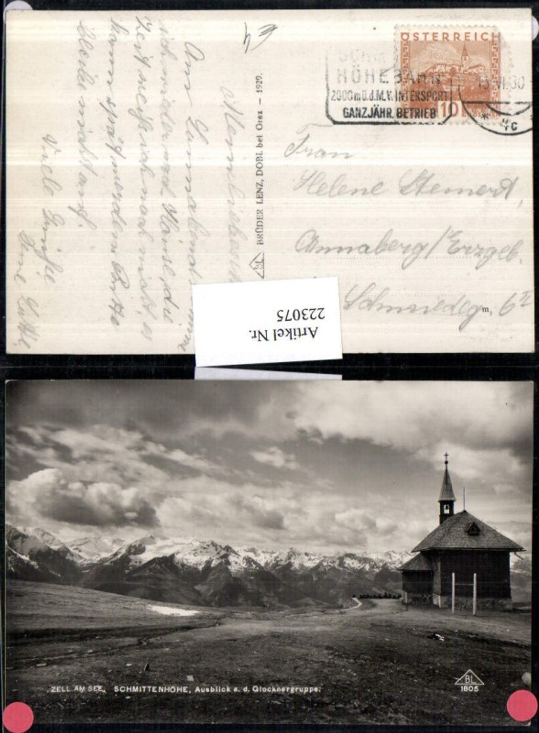 223075,Zell a. See Schmittenhöhe Ausblick a. d. Glocknergruppe Kapelle