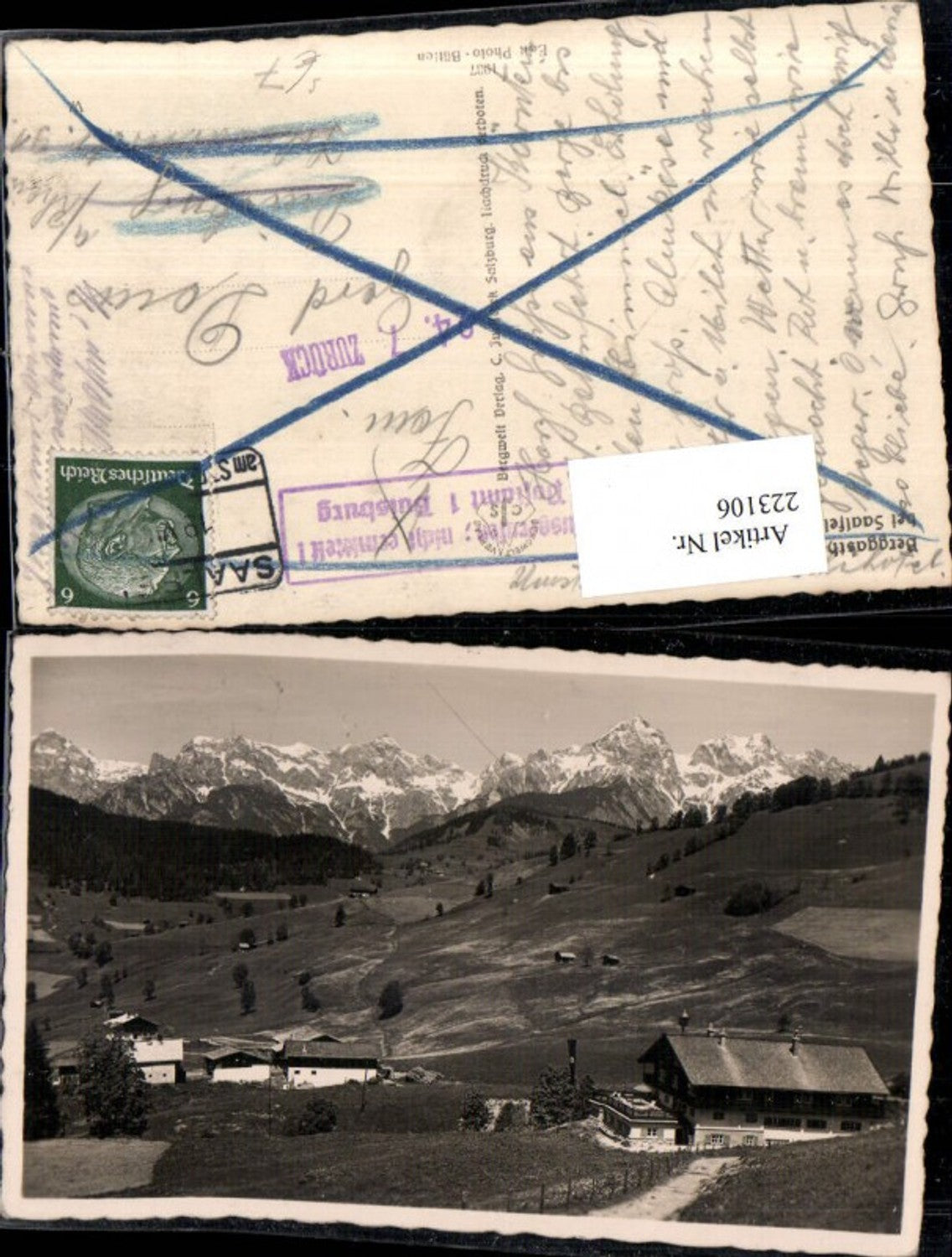 223106,Berggasthof Hintermoos b. Saalfelden a. Steinernen Meer Retour Stempel