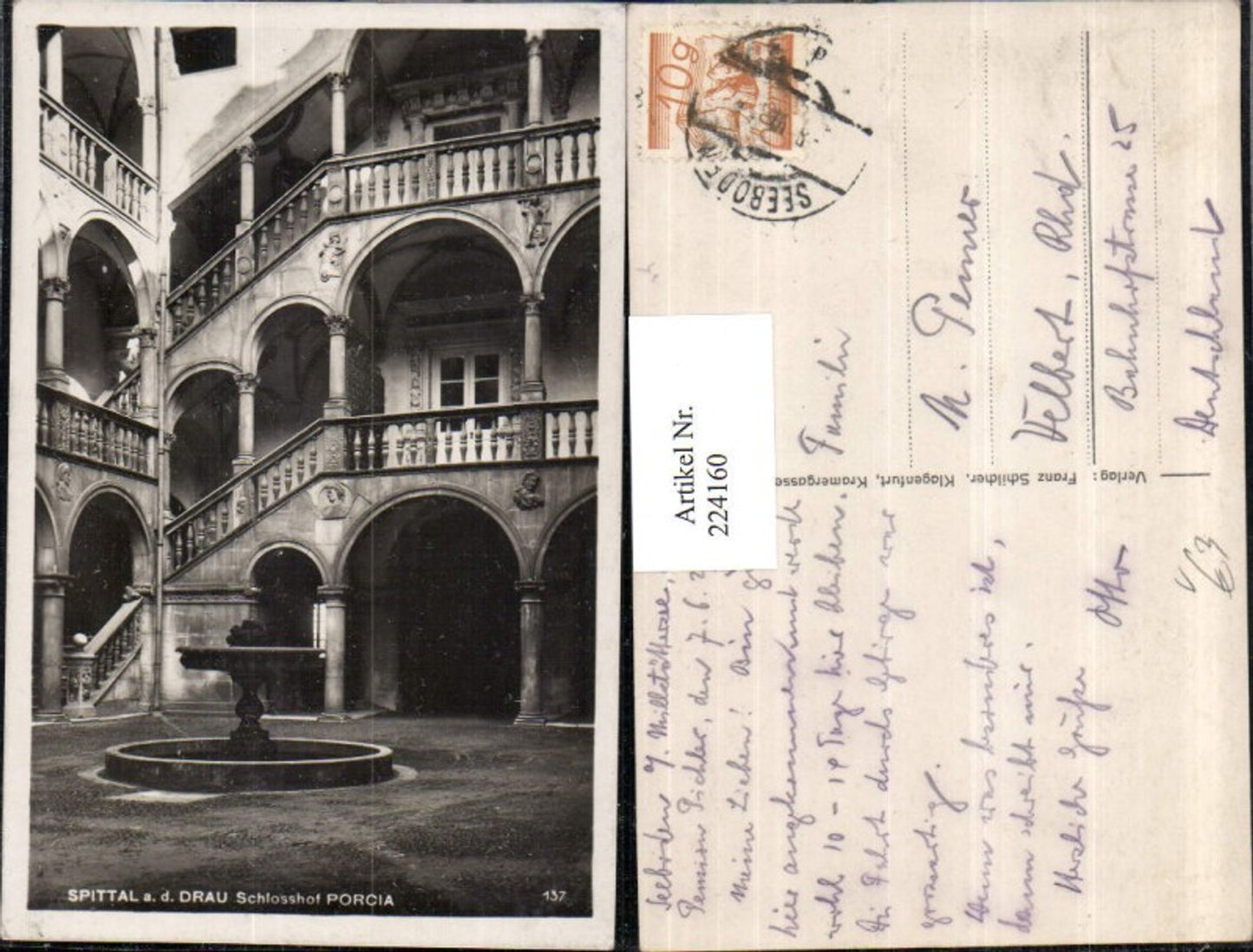 224160,Spittal a. d. Drau Schlosshof Schloss Hof Porcia Arkaden Brunnen pub Franz Schilcher 137