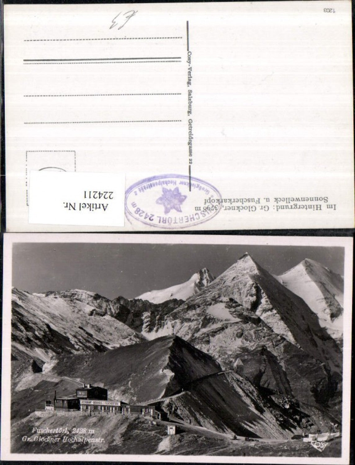 224211,Fuschertörl Großglockner Hochalpenstraße m. Sonnenwelleck u. Fuscherkarkopf