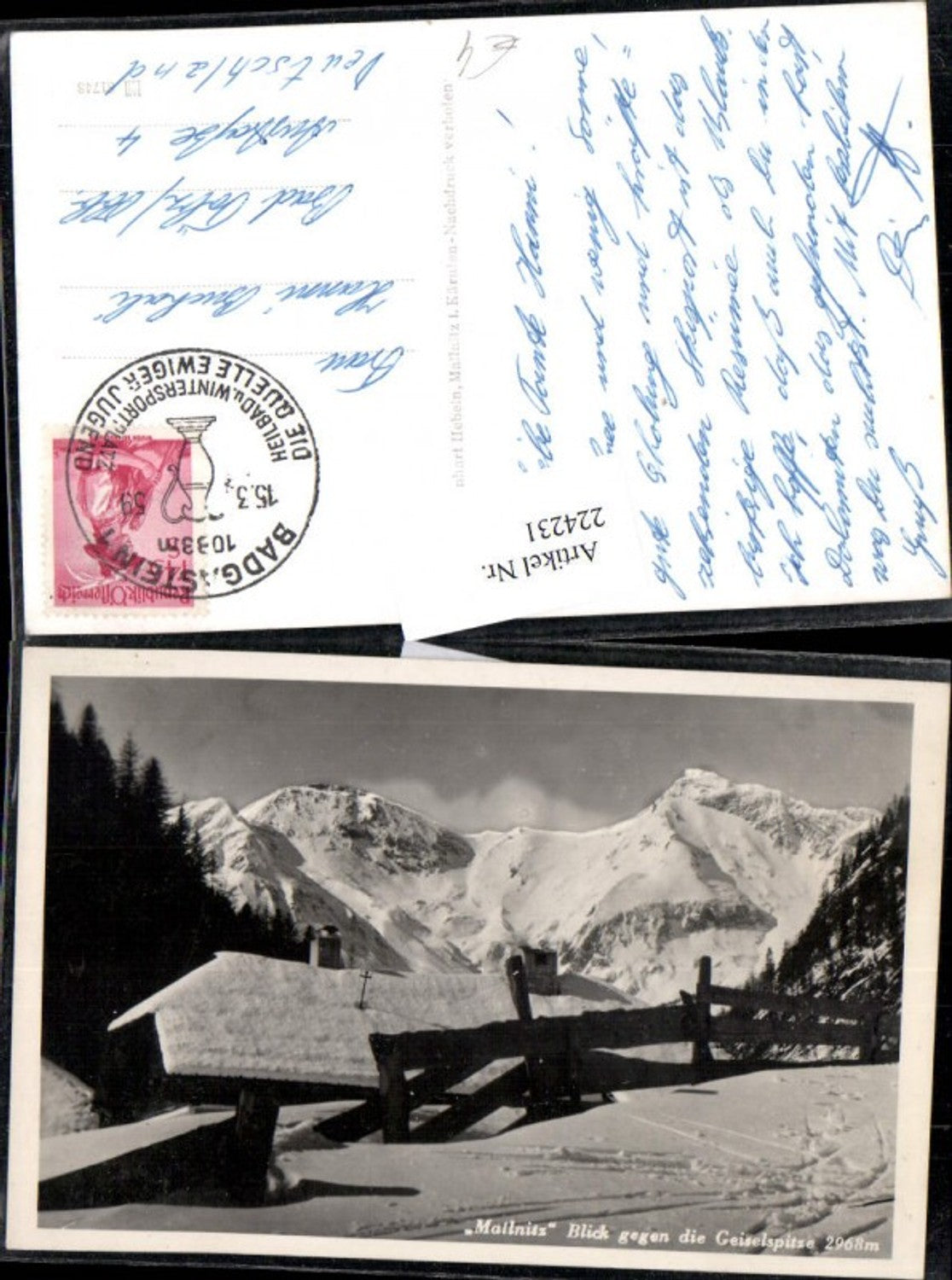 224231,Mallnitz Blick geg. d. Geiselspitze Berghütte Winterbild