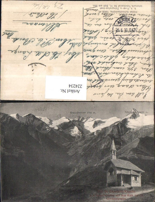 224234,Die St. Elisabeth-Kapelle a. d. Schmittenhöhe m. d. Blick auf d. Glocknergruppe b. Zell a. See