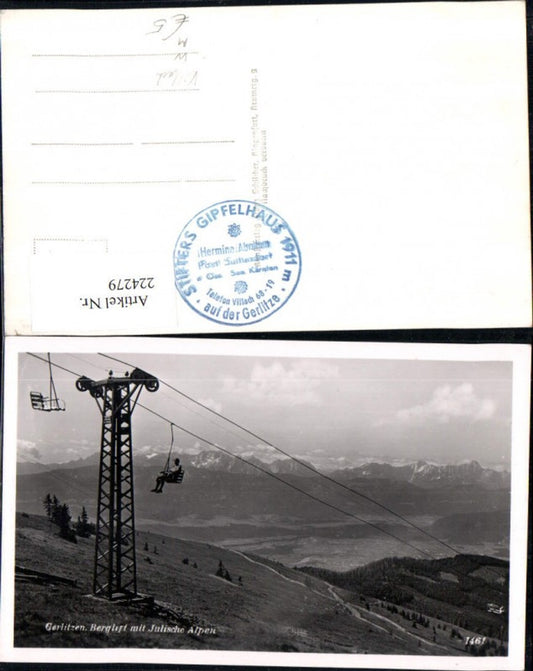 224279,Gerlitzen b. Villach Berglift Sessellift m. Julische Alpen pub Franz Schilcher 1461
