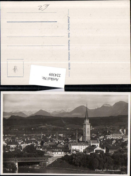 224309,Villach Teilansicht Brücke Kirche m. Karawanken