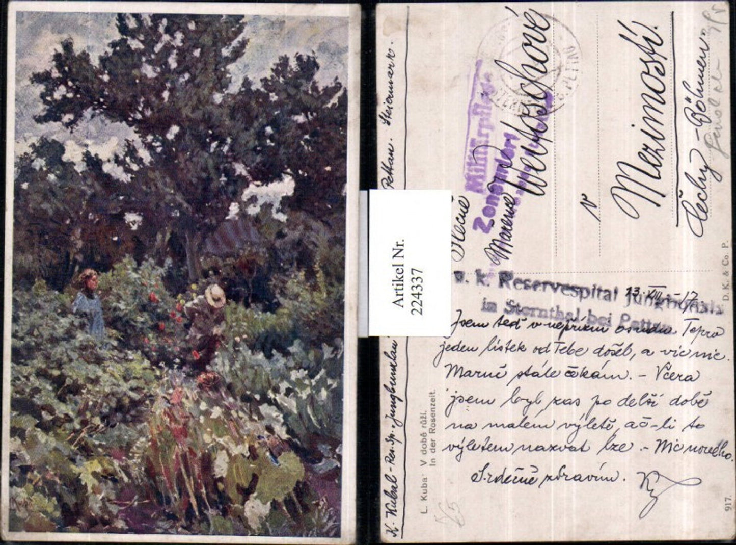 224337,Künstler AK L. Kuba In d. Rosenzeit Garten Partie