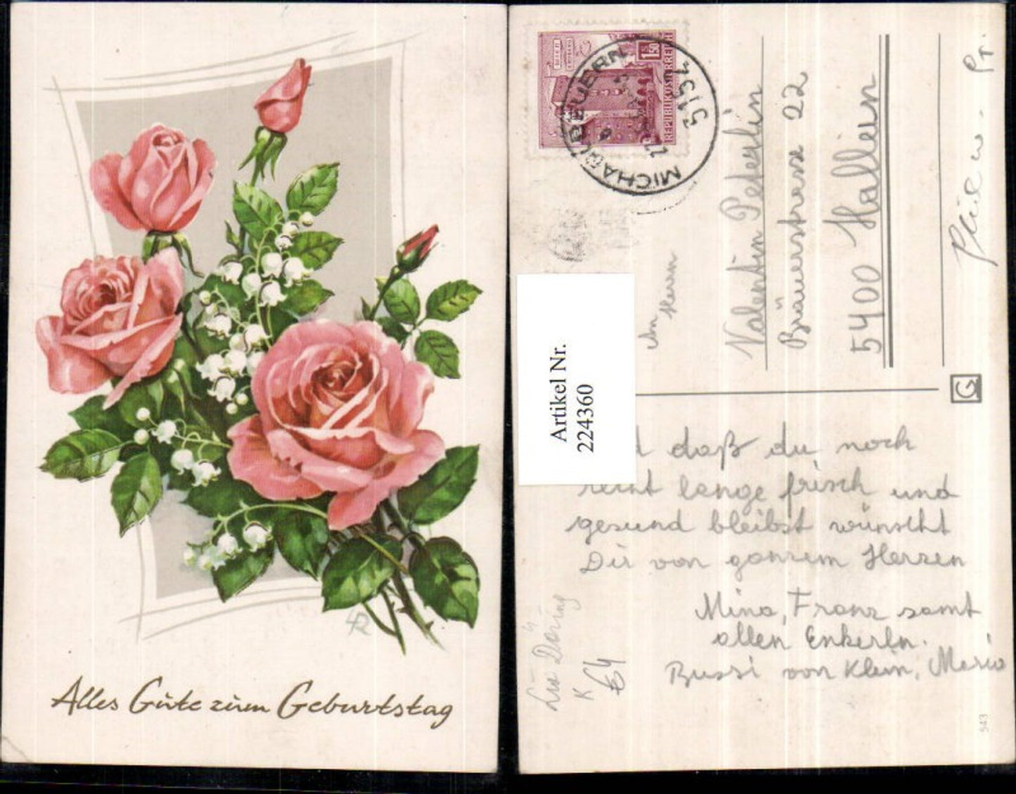 224360,Künstler AK Lia Döring Geburtstag Rosen Märzenbecher Knospe