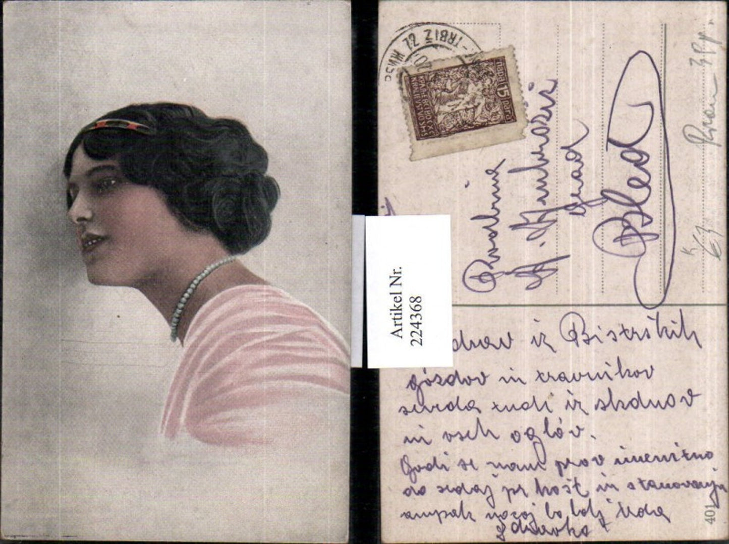 224368,Künstler AK Frau m. Haarreif Kette Portrait
