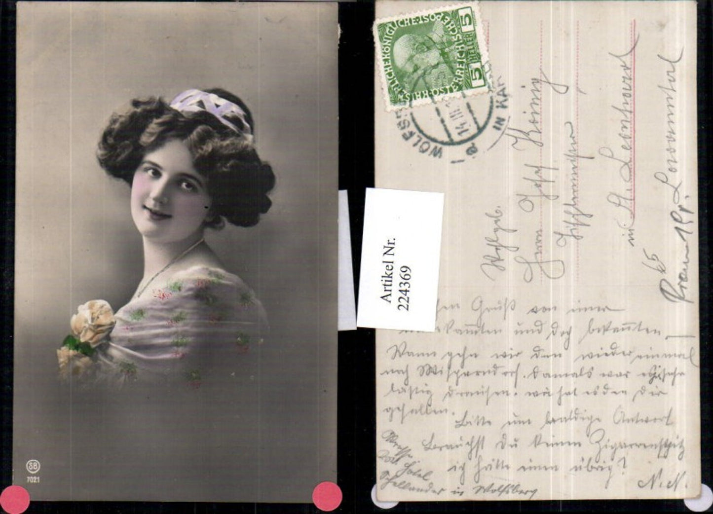 224369,Künstler AK Frau m. Kette Rose Portrait