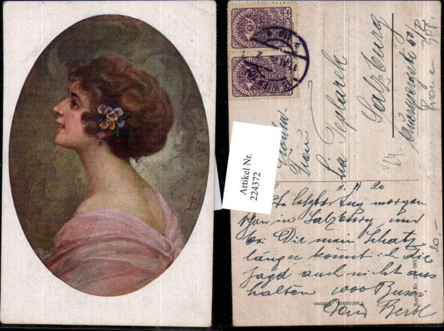 224372,Künstler AK Frau Portrait v. d. Seite pub Pantophor 22/183