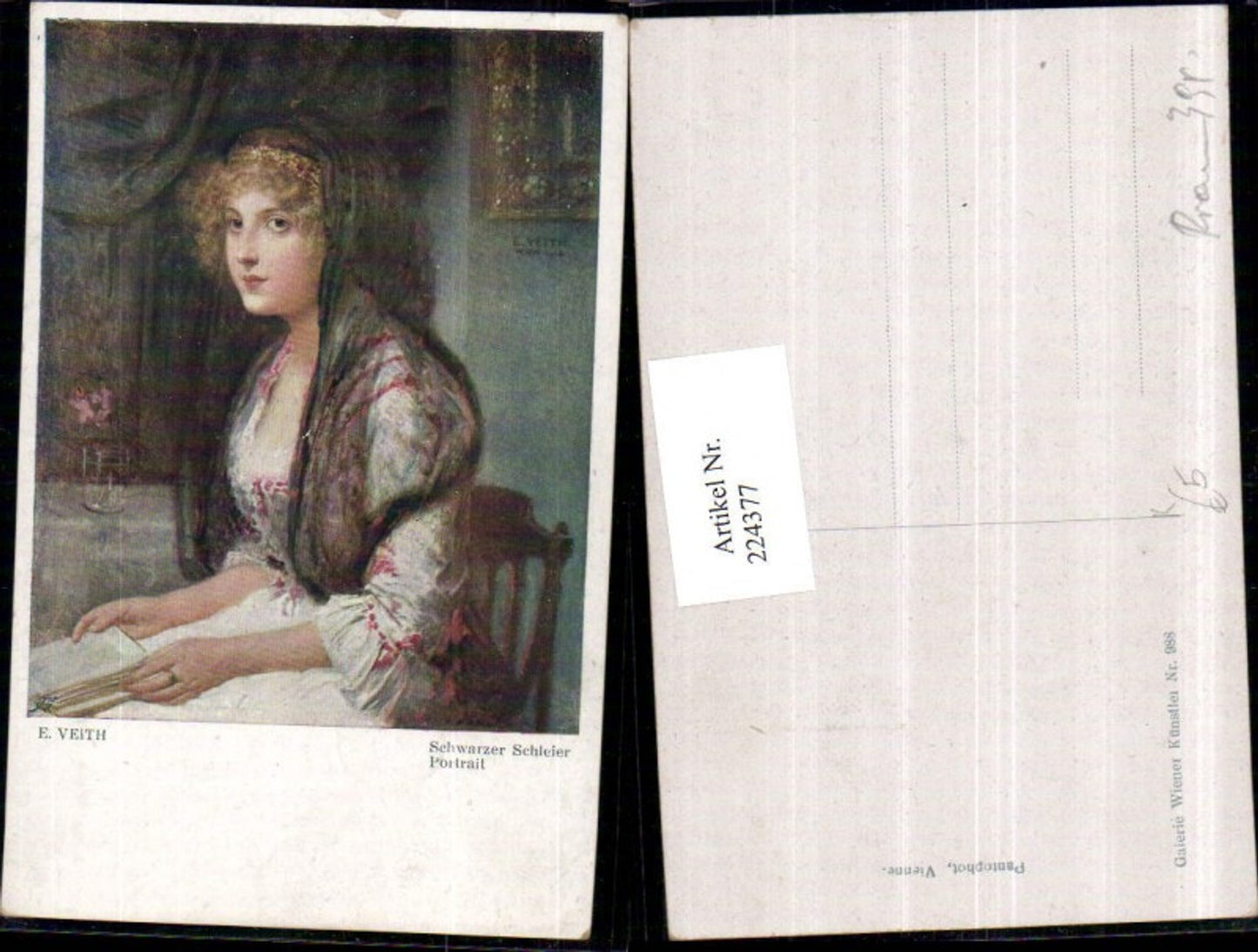 224377,Künstler AK E. Veith Schwarzer Schleier Frau m. Schleier Portrait Buch