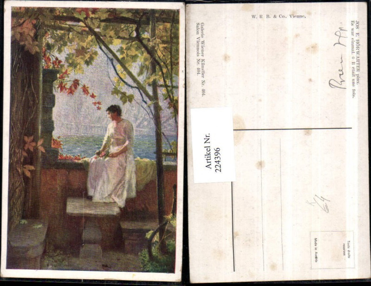 224396,Künstler AK Jos. E. Hörwarter Es war einmal Frau m. Kleid Tisch