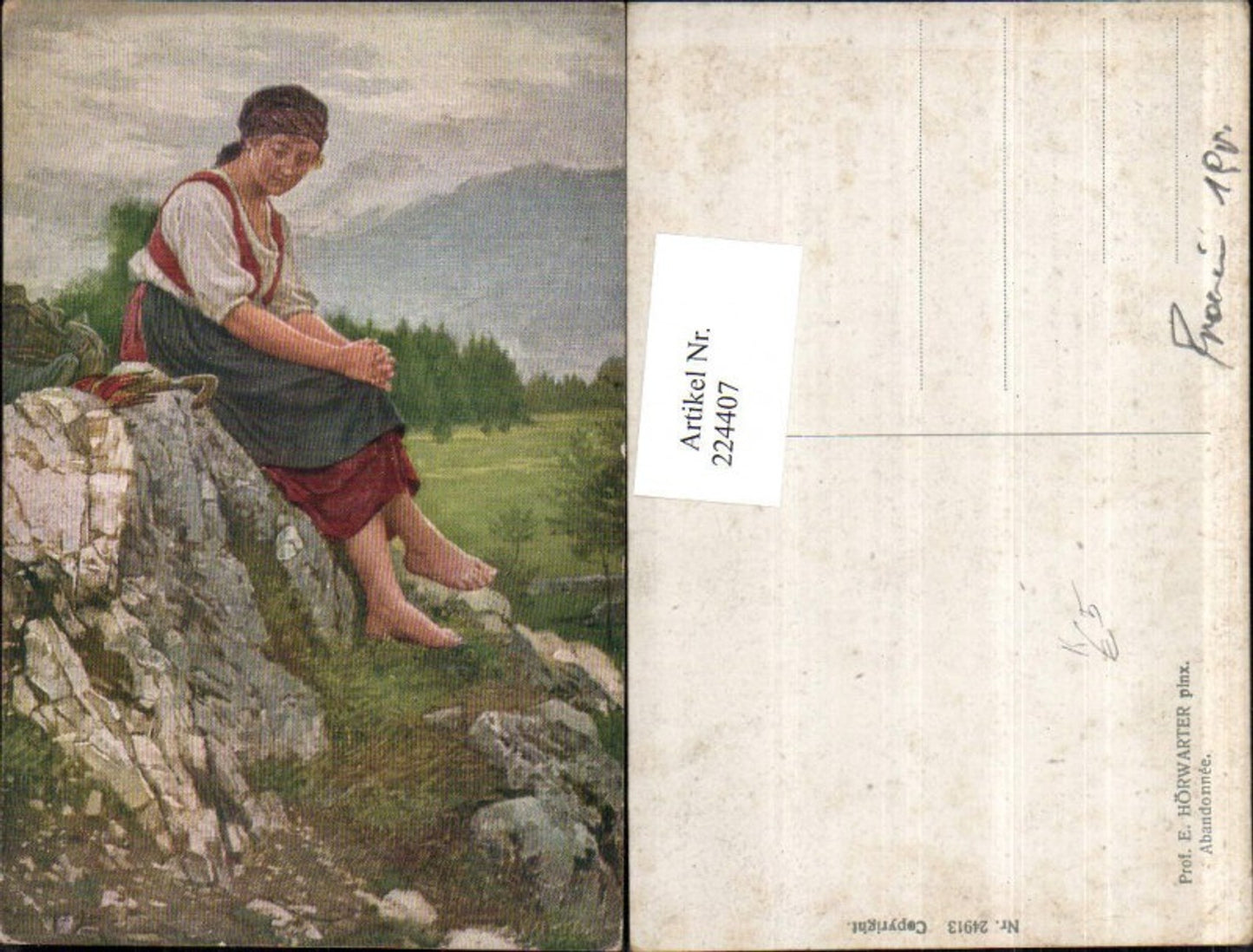 224407,Künstler AK Prof. E. Hörwarter Abandonnee Frau m. Kleid Landschaft
